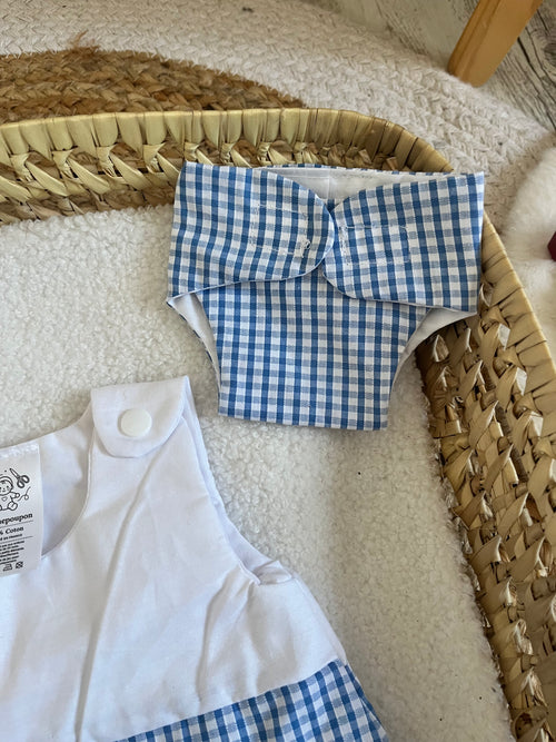 Gigoteuse + couche Vichy bleu