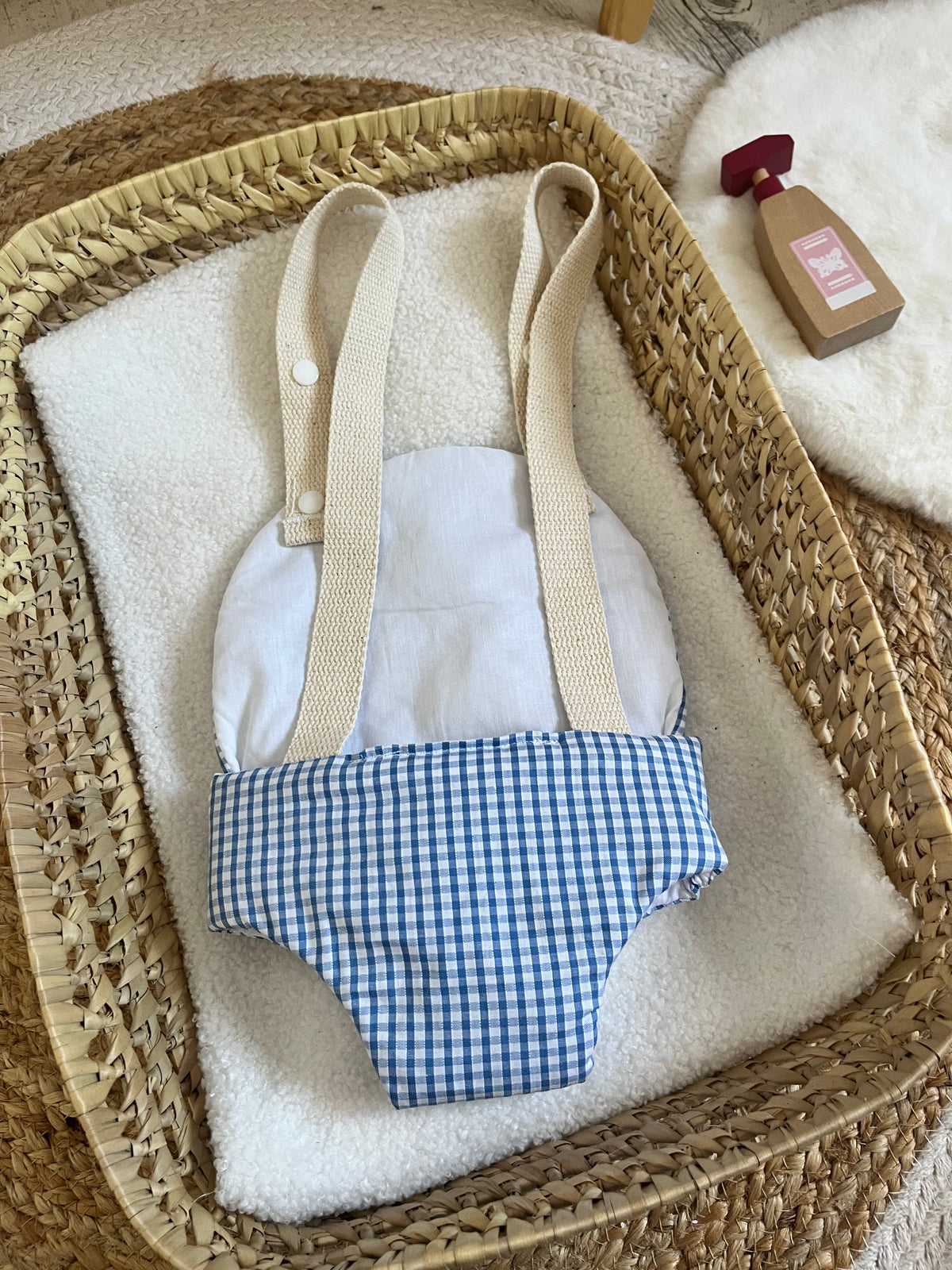Porte bébé /poupée Vichy bleu