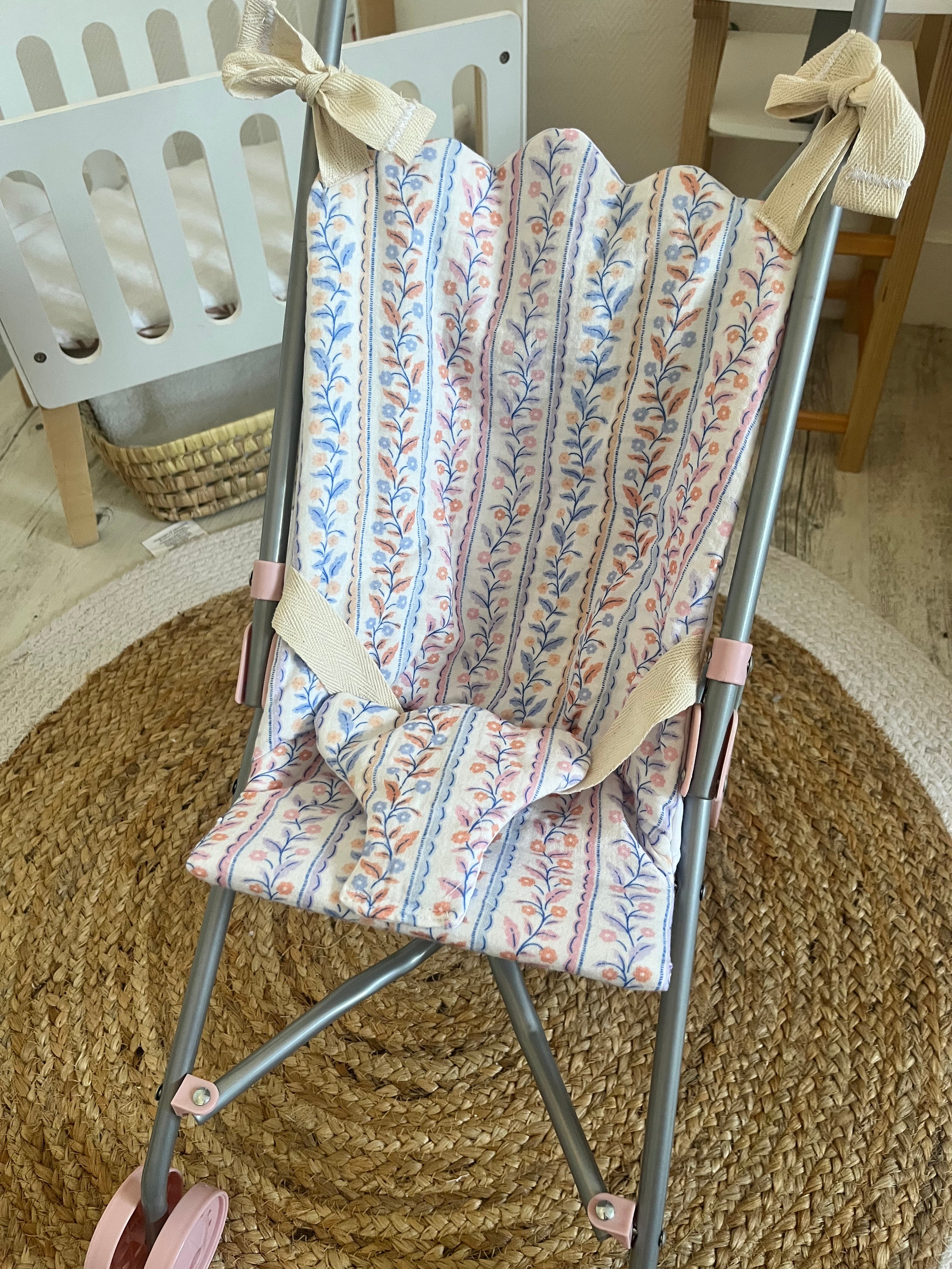Housse poussette fleurs bleu