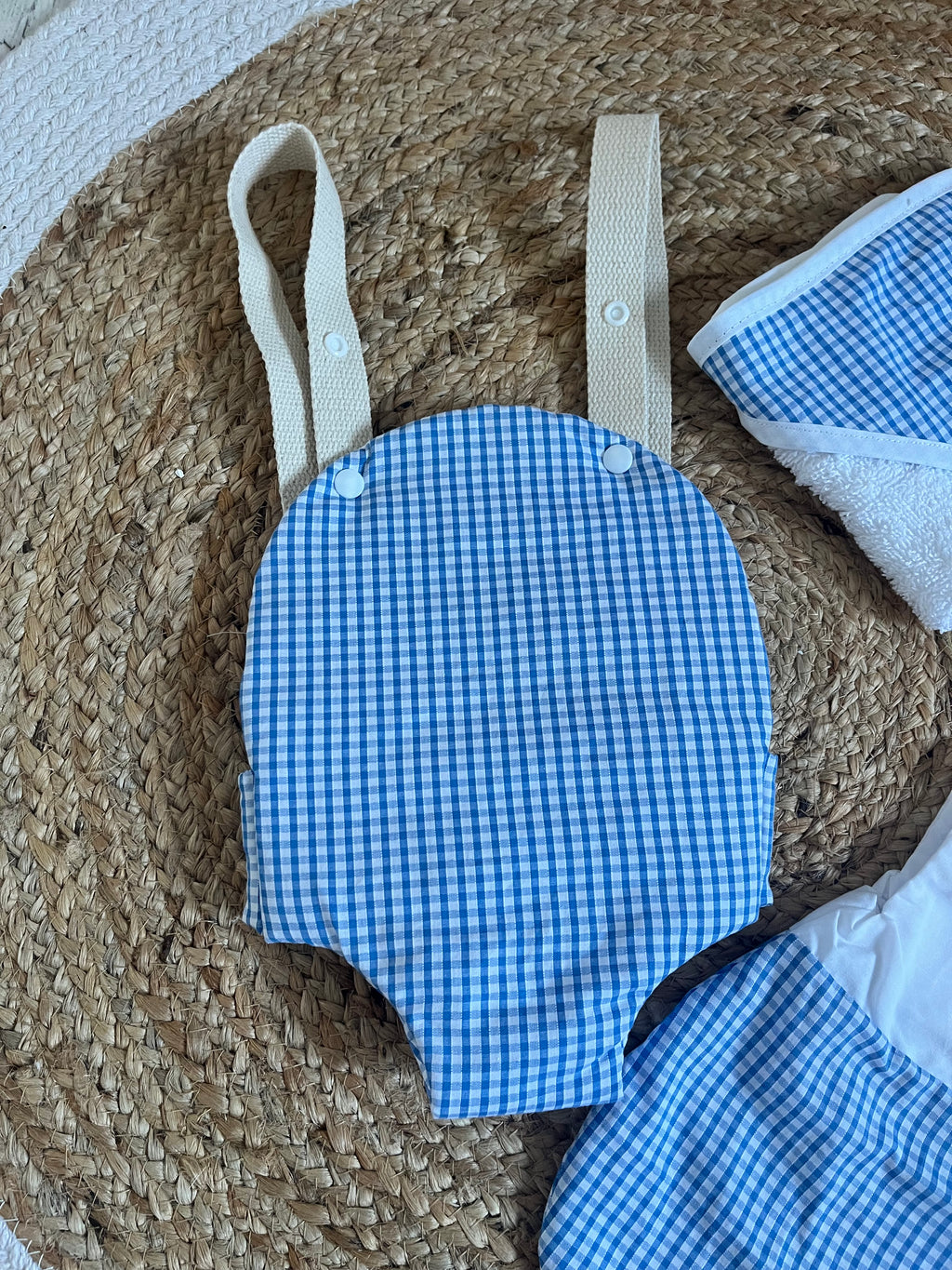 Ensemble complet poupée Vichy bleu