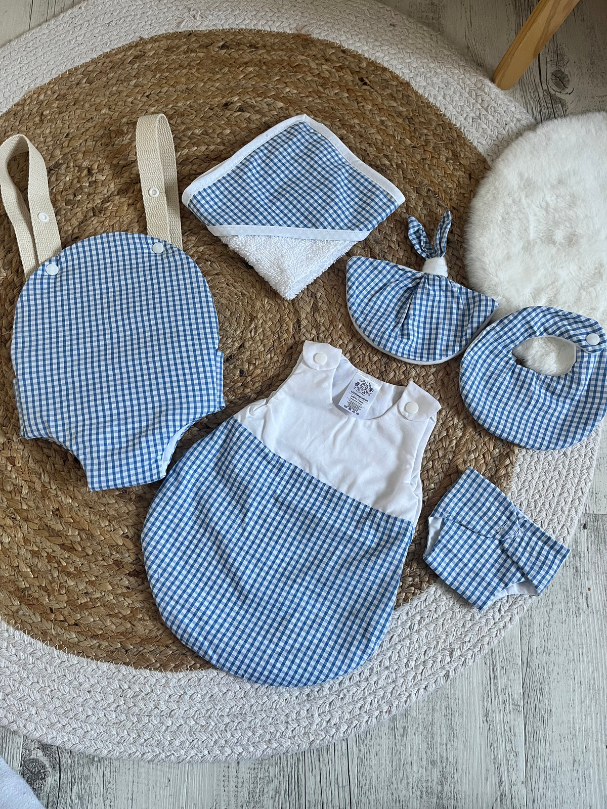 Ensemble complet poupée Vichy bleu