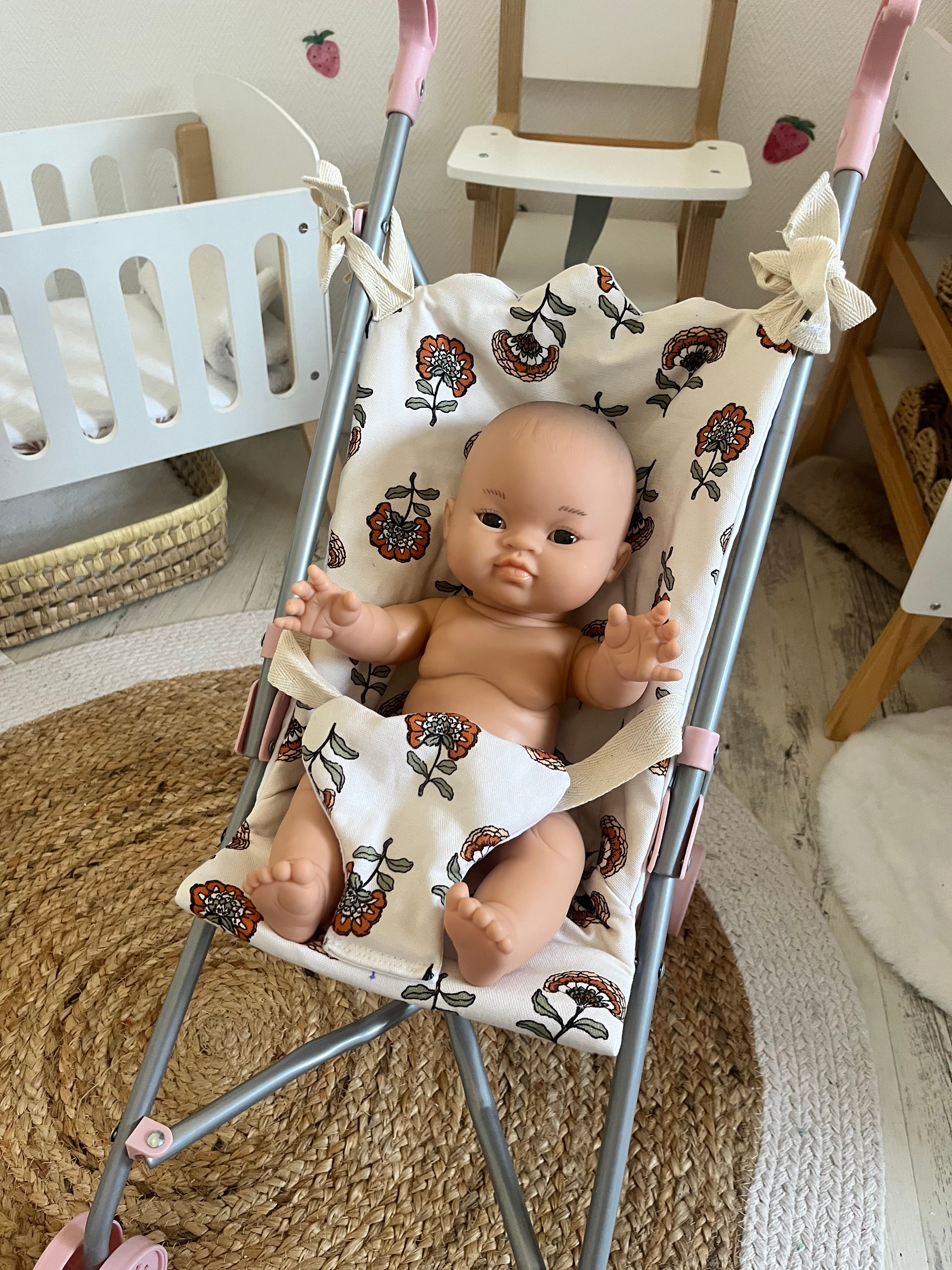 Housse poussette beige fleurs