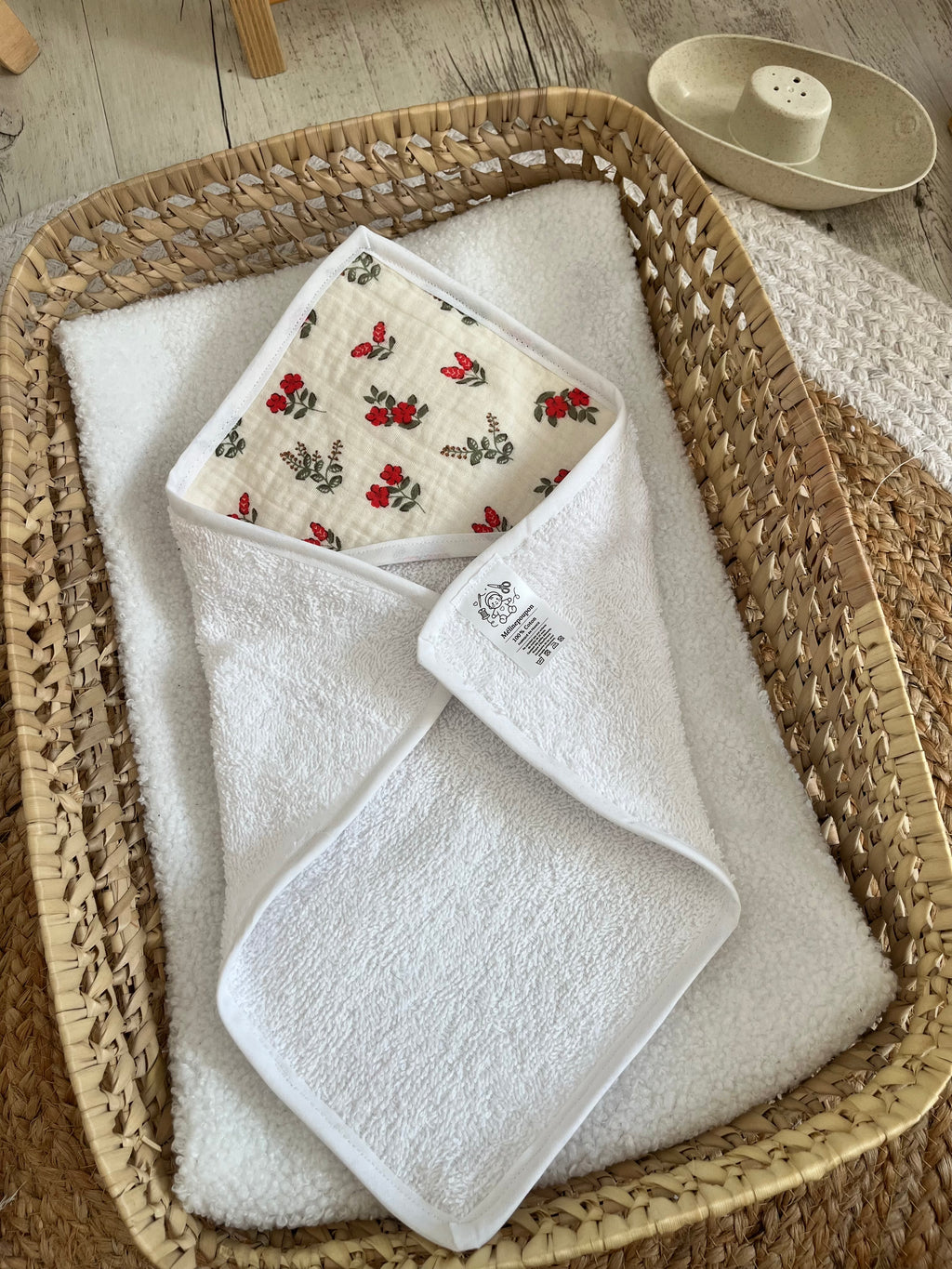 Sortie de bain beige rouge