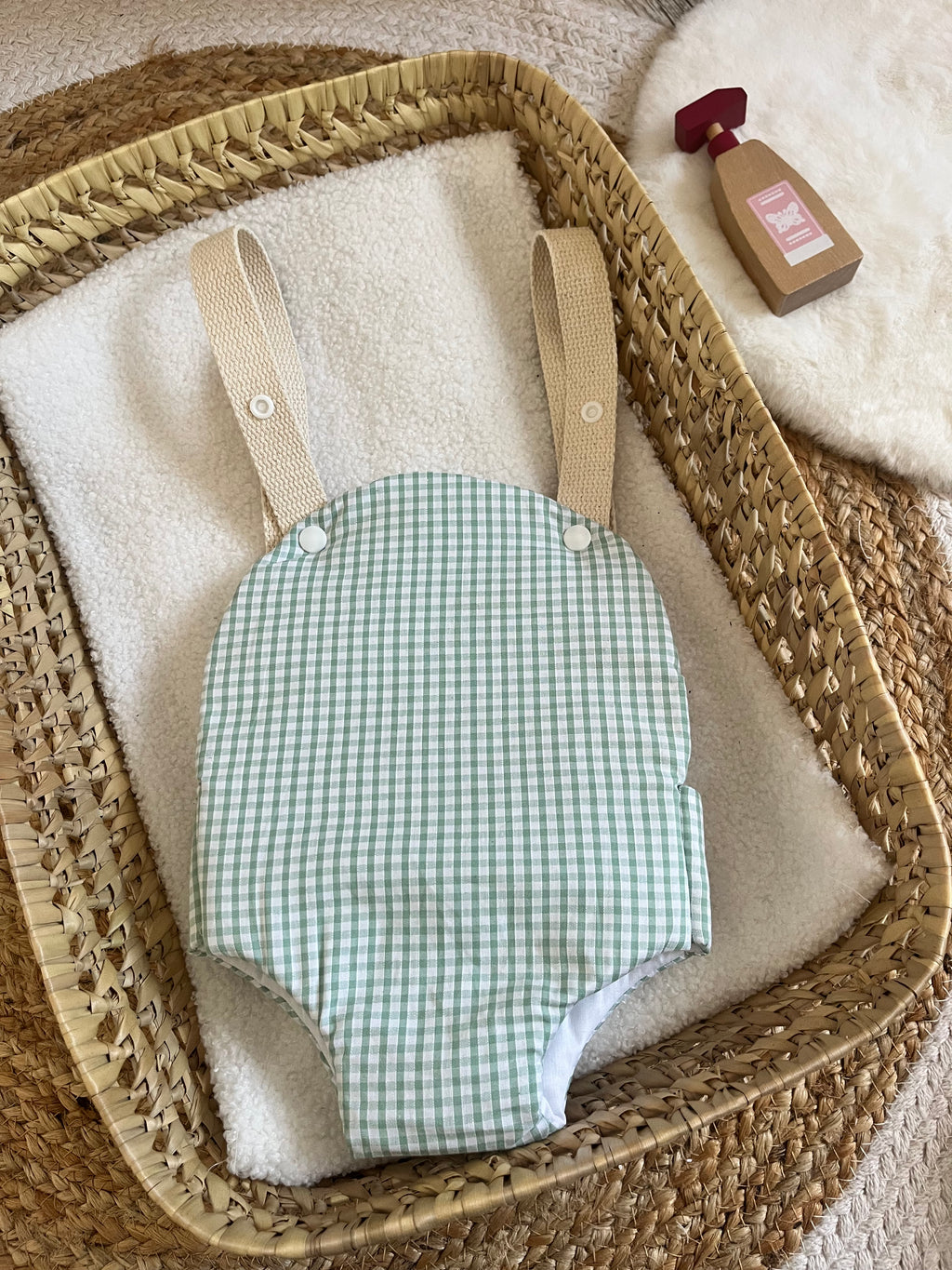 Porte bébé /poupée Vichy vert