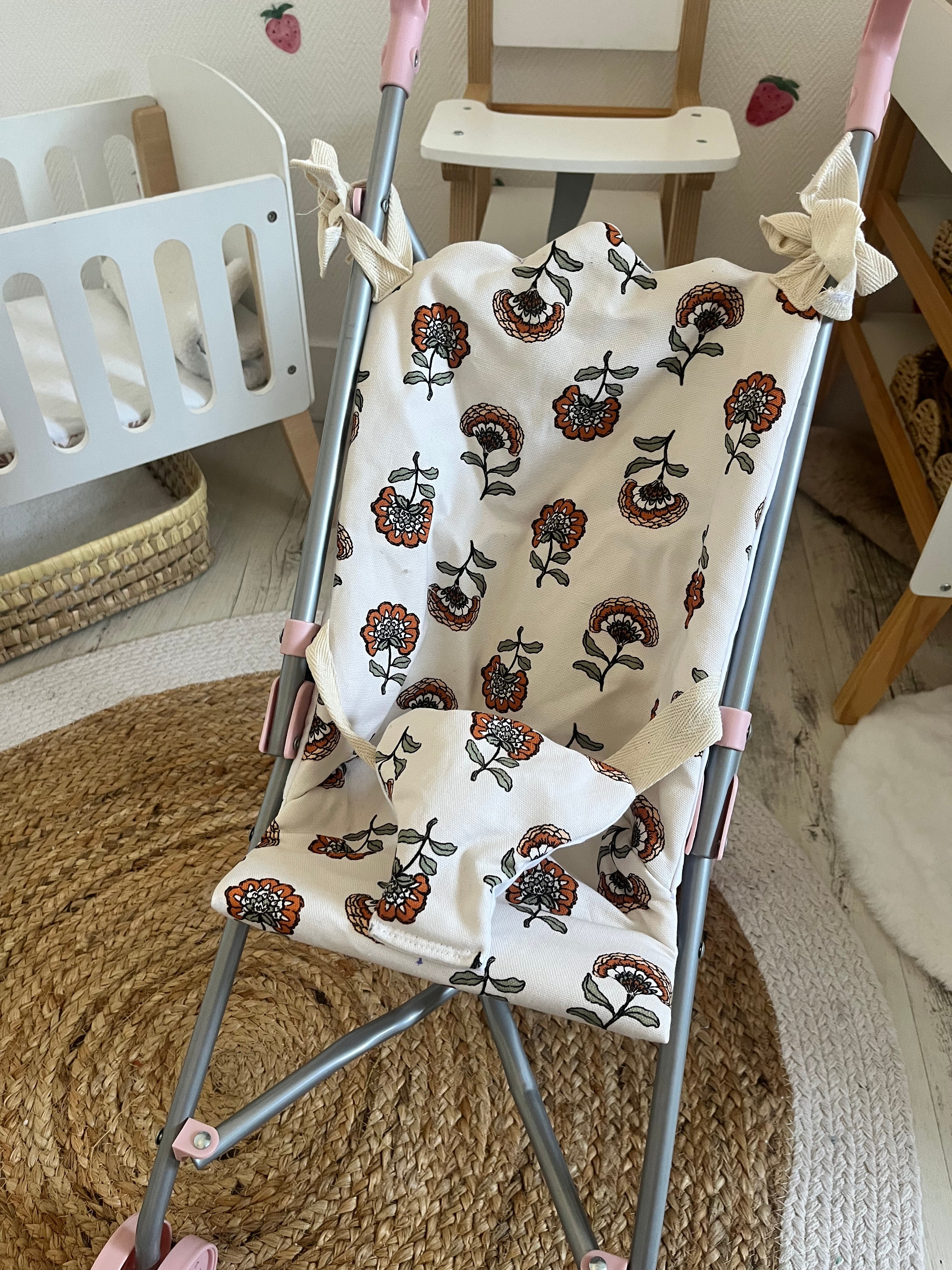 Housse poussette beige fleurs